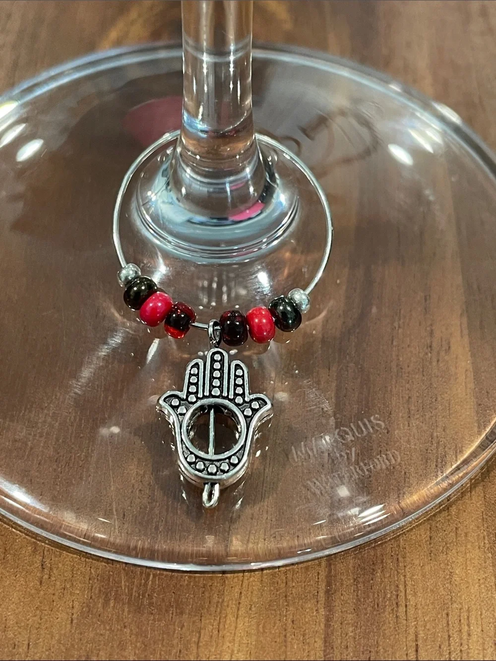 Hand Crafted Beaded Wine Glass Charms with Silver Hamsa & Buddha Charms